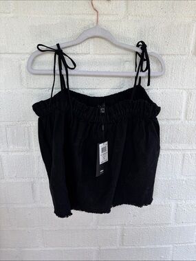 Rusty Linen Cami Black Tie-Shoulder Ruffle Tank Top sz XL